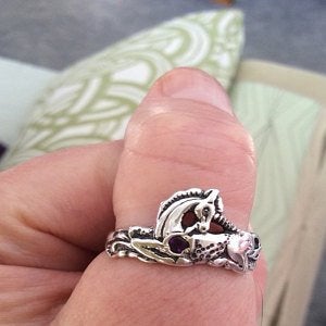 Unicorn Ring in Sterling Silver with Gemstone Heart - Le Dragon Argenté