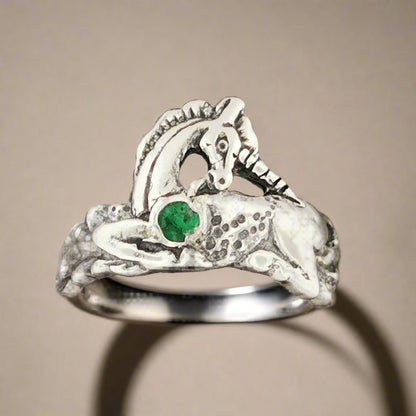 Unicorn Ring in Sterling Silver with Gemstone Heart - Le Dragon Argenté