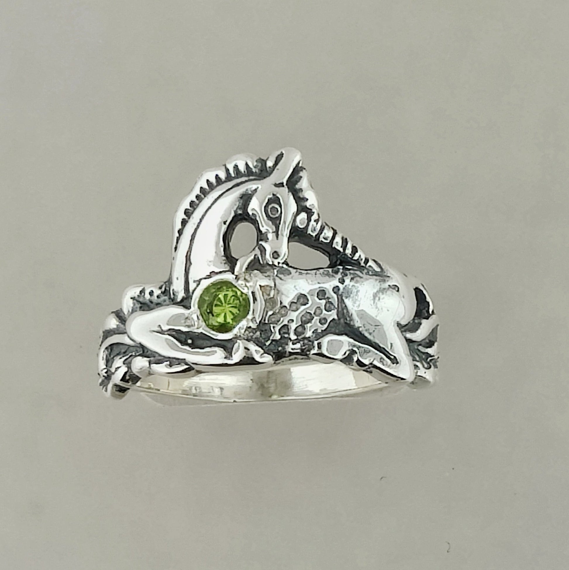 Unicorn Ring in Sterling Silver with Gemstone Heart - Le Dragon Argenté