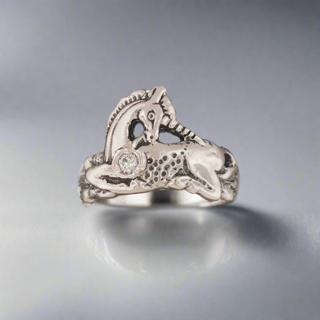 Unicorn Ring in Sterling Silver with Gemstone Heart - Le Dragon Argenté