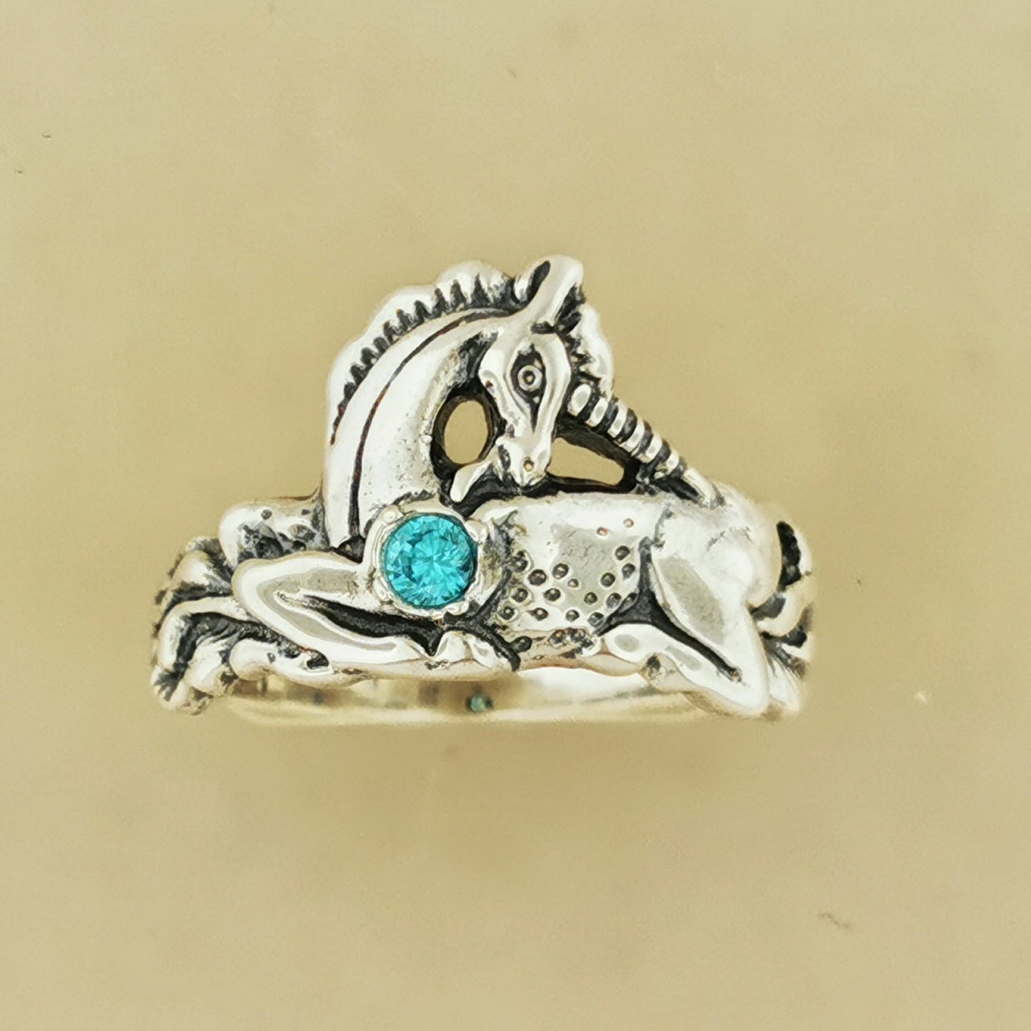 Unicorn Ring in Sterling Silver with Gemstone Heart - Le Dragon Argenté