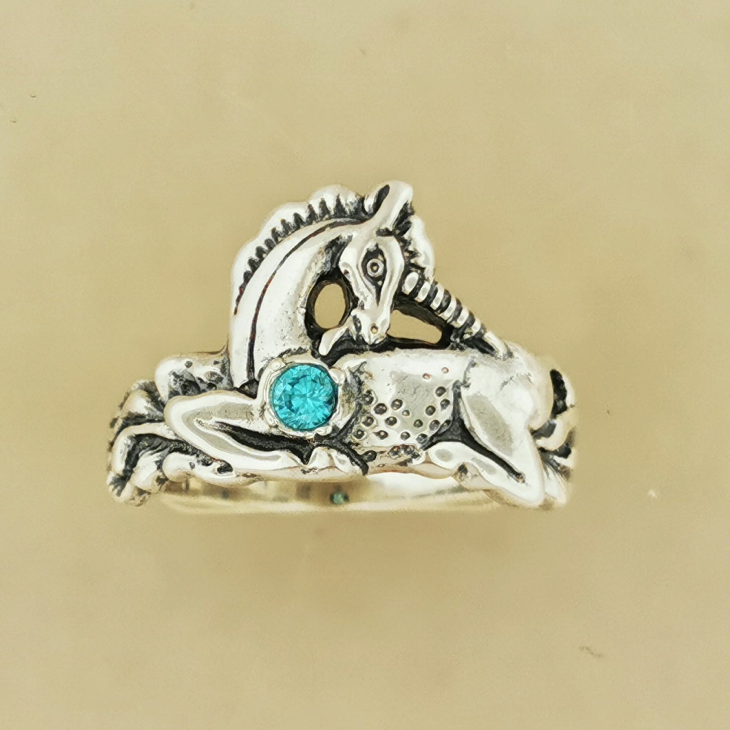 Unicorn Ring in Sterling Silver with Gemstone Heart - Le Dragon Argenté