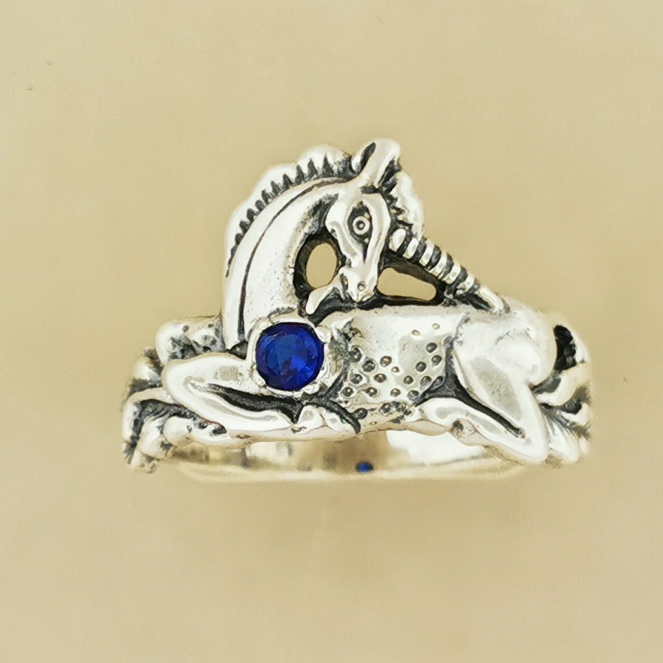 Unicorn Ring in Sterling Silver with Gemstone Heart - Le Dragon Argenté