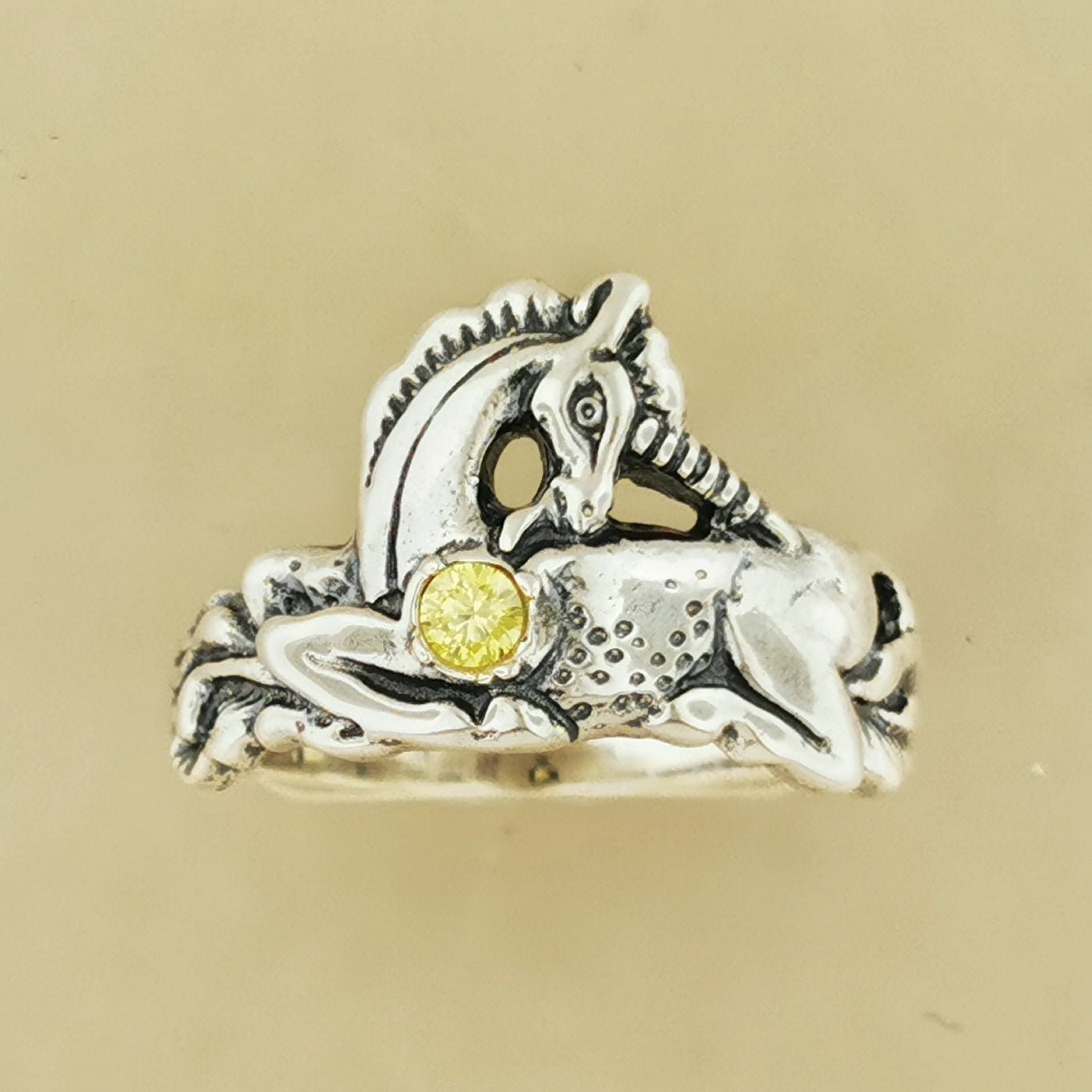 Unicorn Ring in Sterling Silver with Gemstone Heart - Le Dragon Argenté