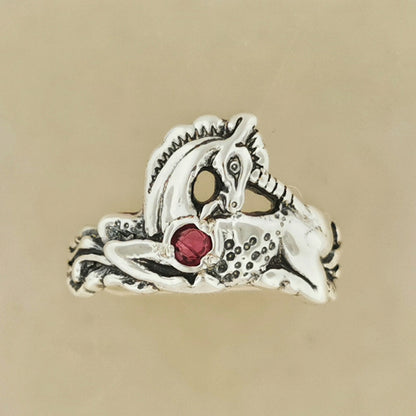 Bague Licorne en Argent Sterling avec Coeur de Pierres Précieuses