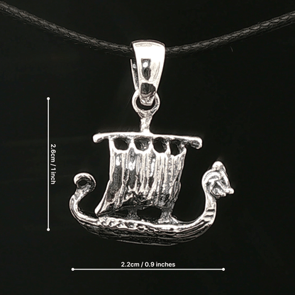 Viking Long Ship Pendant in Sterling Silver or Antique Bronze - Le Dragon Argenté