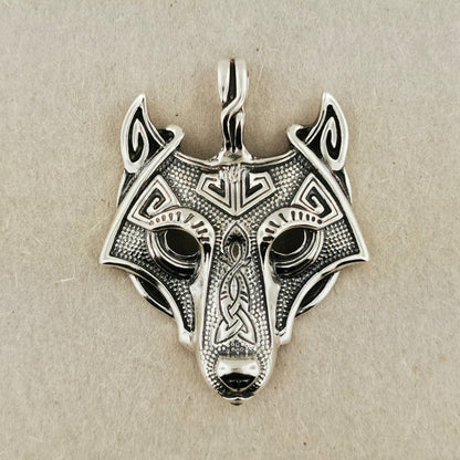 Viking Tribal Wolf Head Pendant in Sterling Silver or Antique Bronze - Le Dragon Argenté