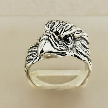 Vintage Design Eagle Head Ring in Sterling Silver or Antique Bronze - Le Dragon Argenté