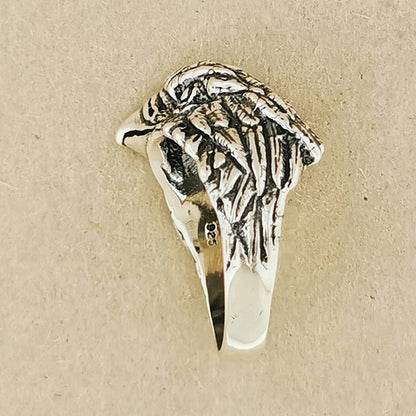 Vintage Design Eagle Head Ring in Sterling Silver or Antique Bronze - Le Dragon Argenté