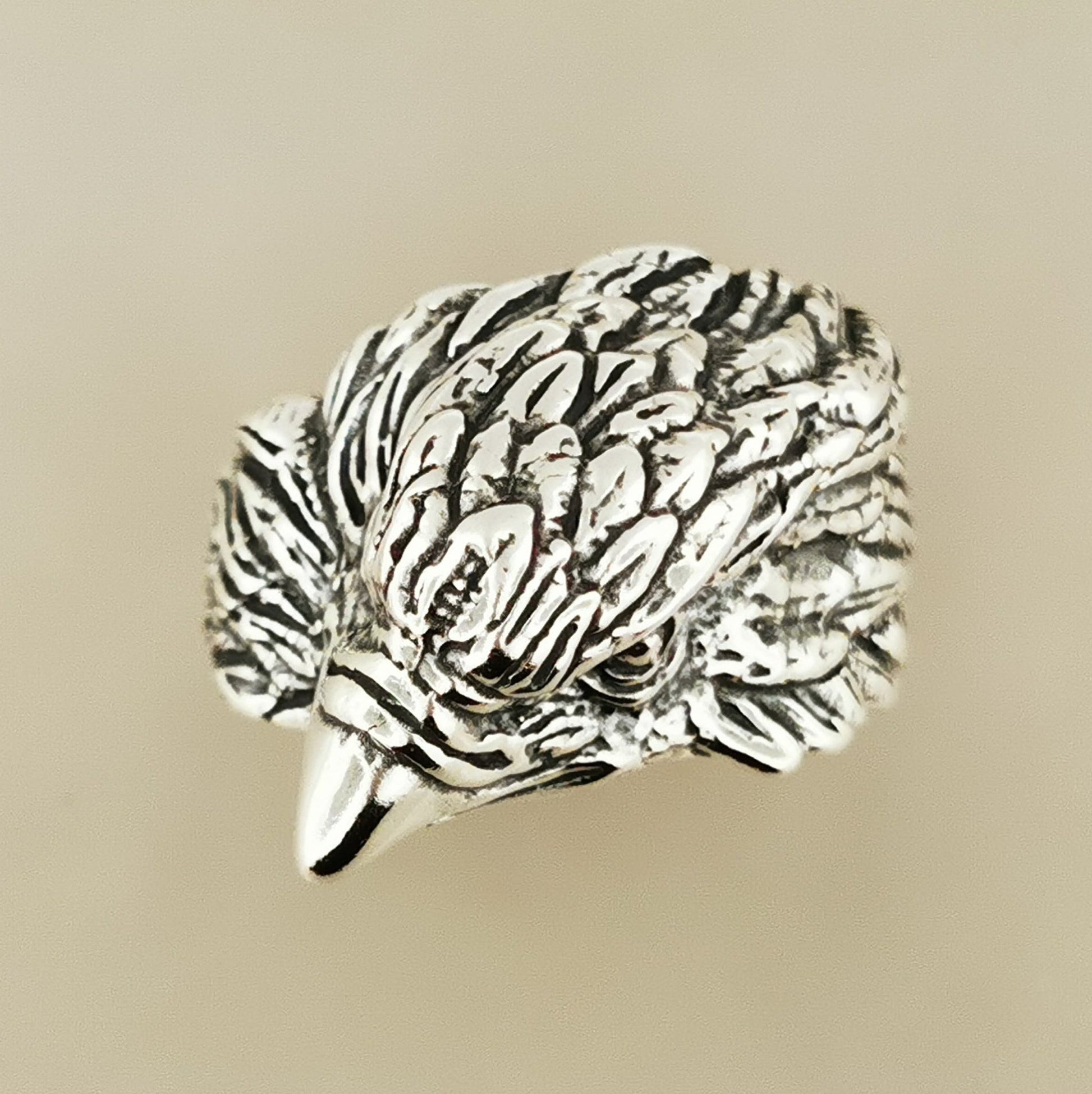 Vintage Design Eagle Head Ring in Sterling Silver or Antique Bronze - Le Dragon Argenté