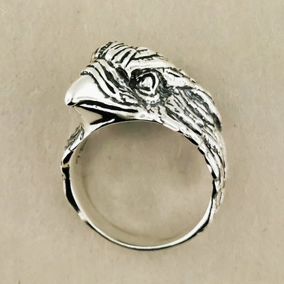 Vintage Design Eagle Head Ring in Sterling Silver or Antique Bronze - Le Dragon Argenté