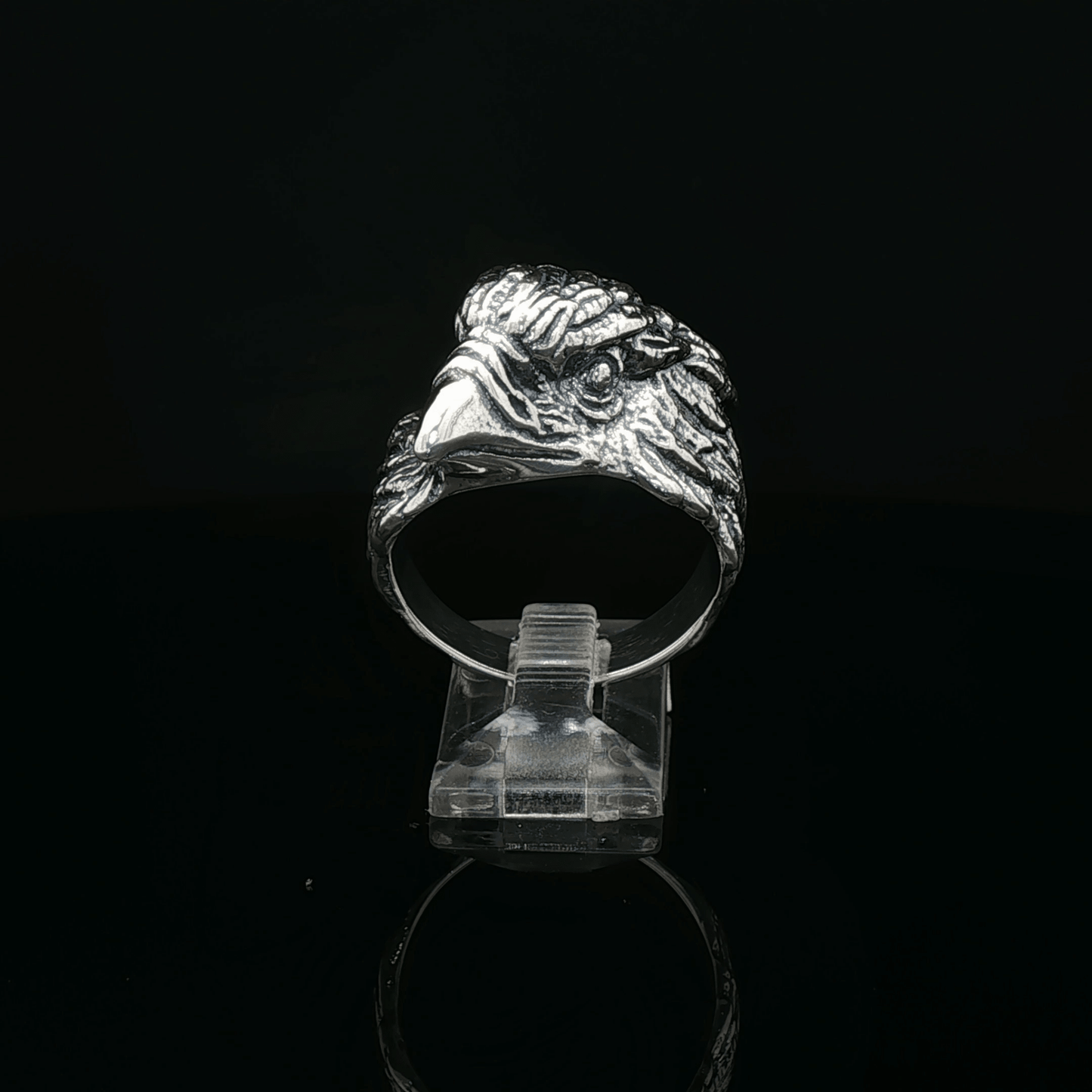 Vintage Design Eagle Head Ring in Sterling Silver  - Le Dragon Argenté