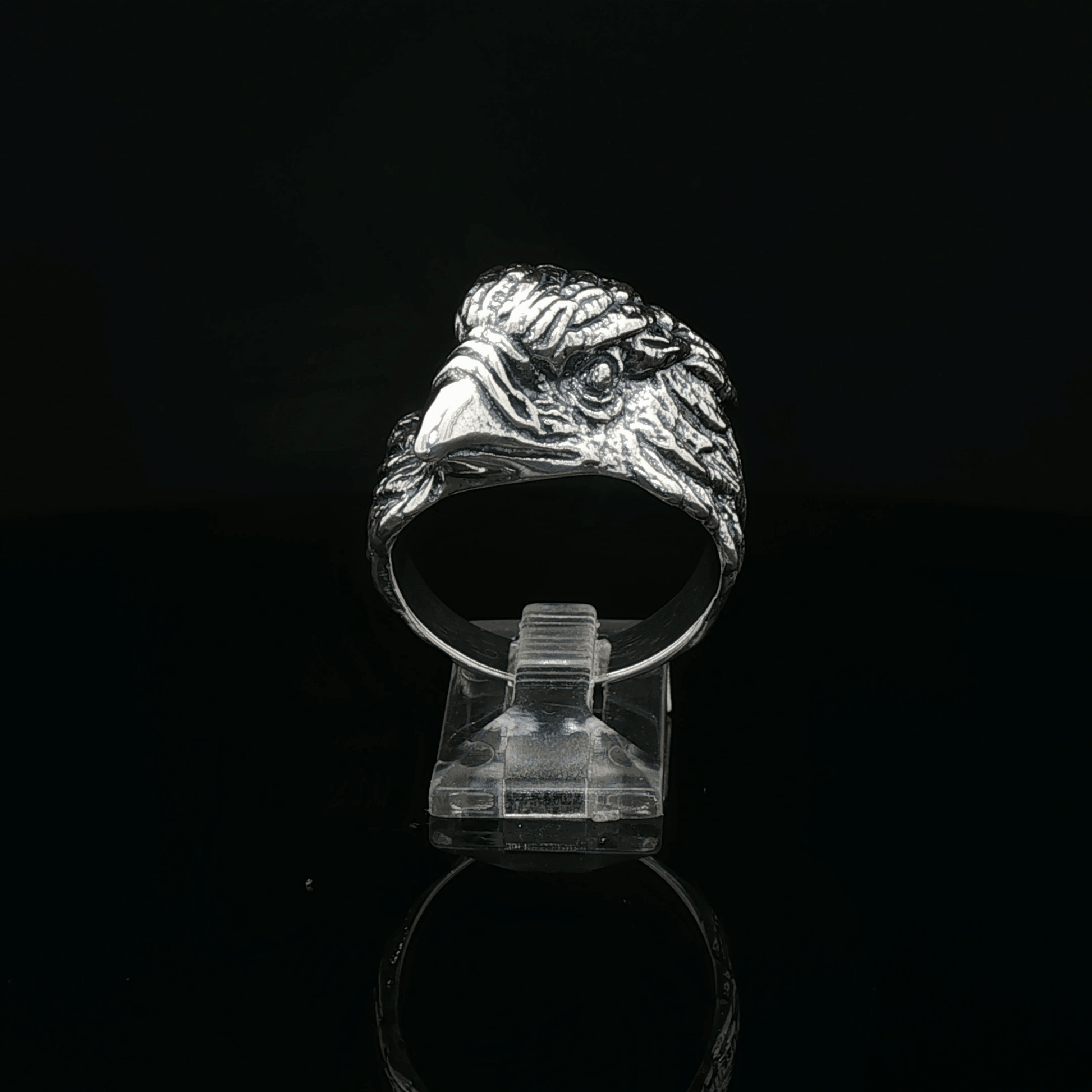 Vintage Design Eagle Head Ring in Sterling Silver  - Le Dragon Argenté