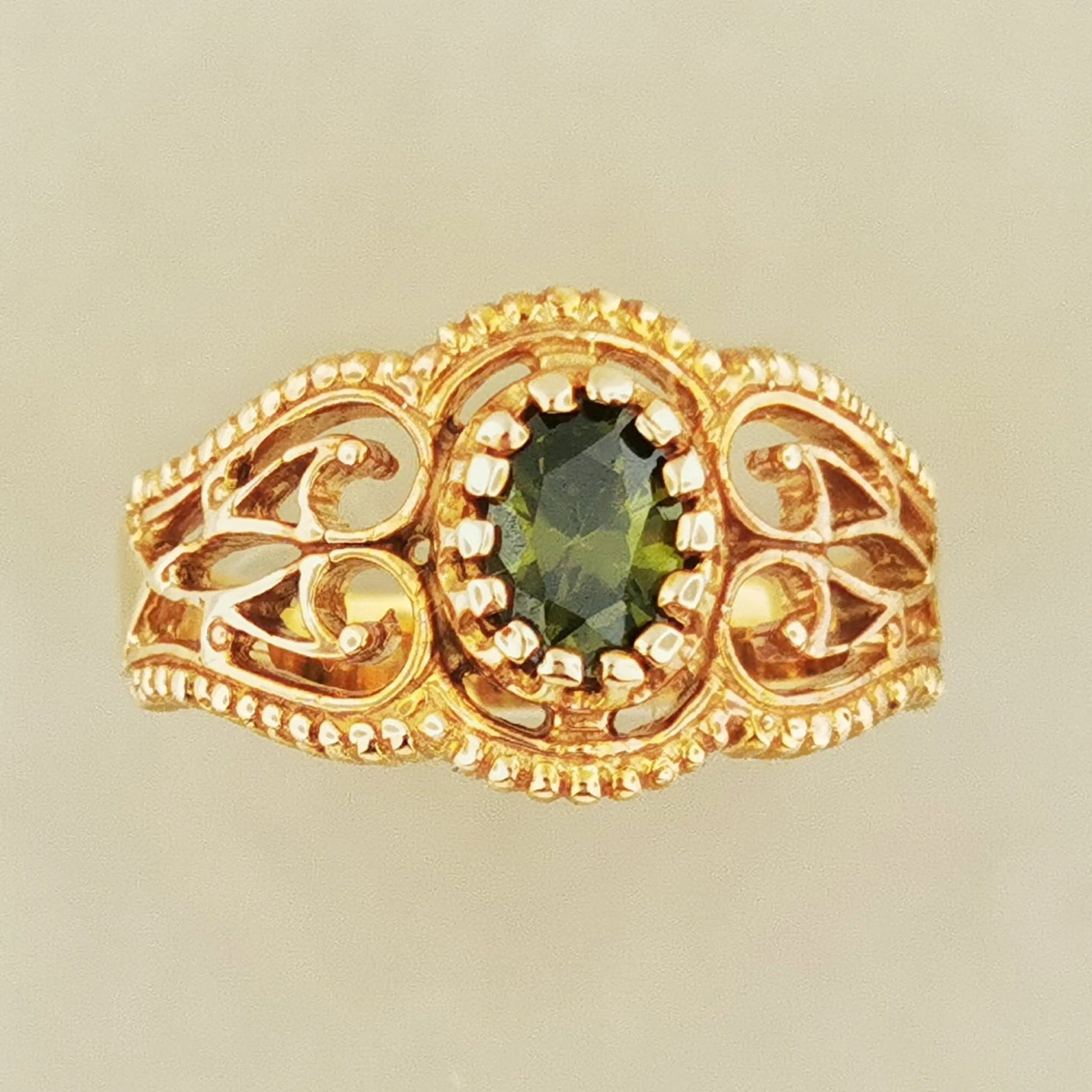 Vintage Style Filigree Birthstone Ring in Antique Bronze - Le Dragon Argenté