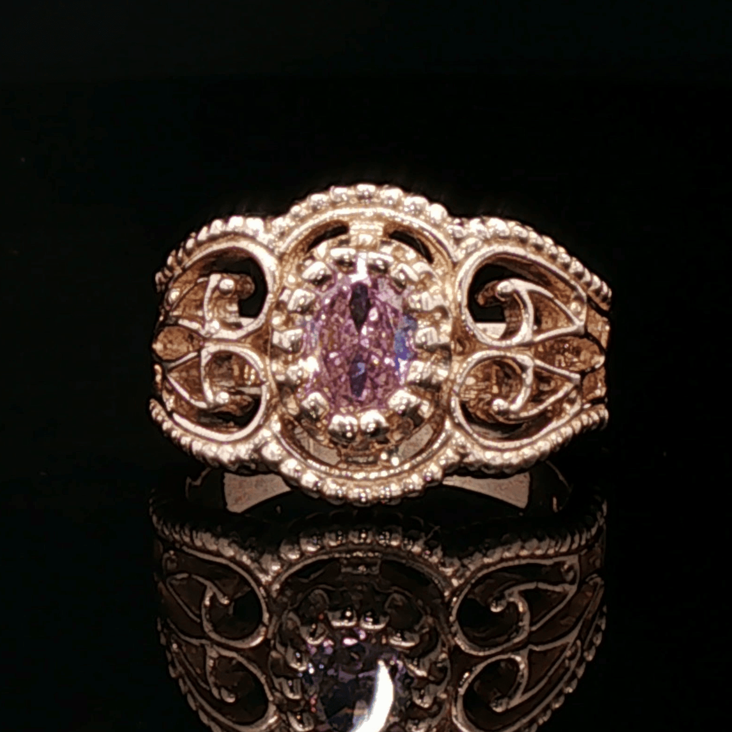 Vintage Style Filigree Birthstone Ring in Antique Bronze - Le Dragon Argenté