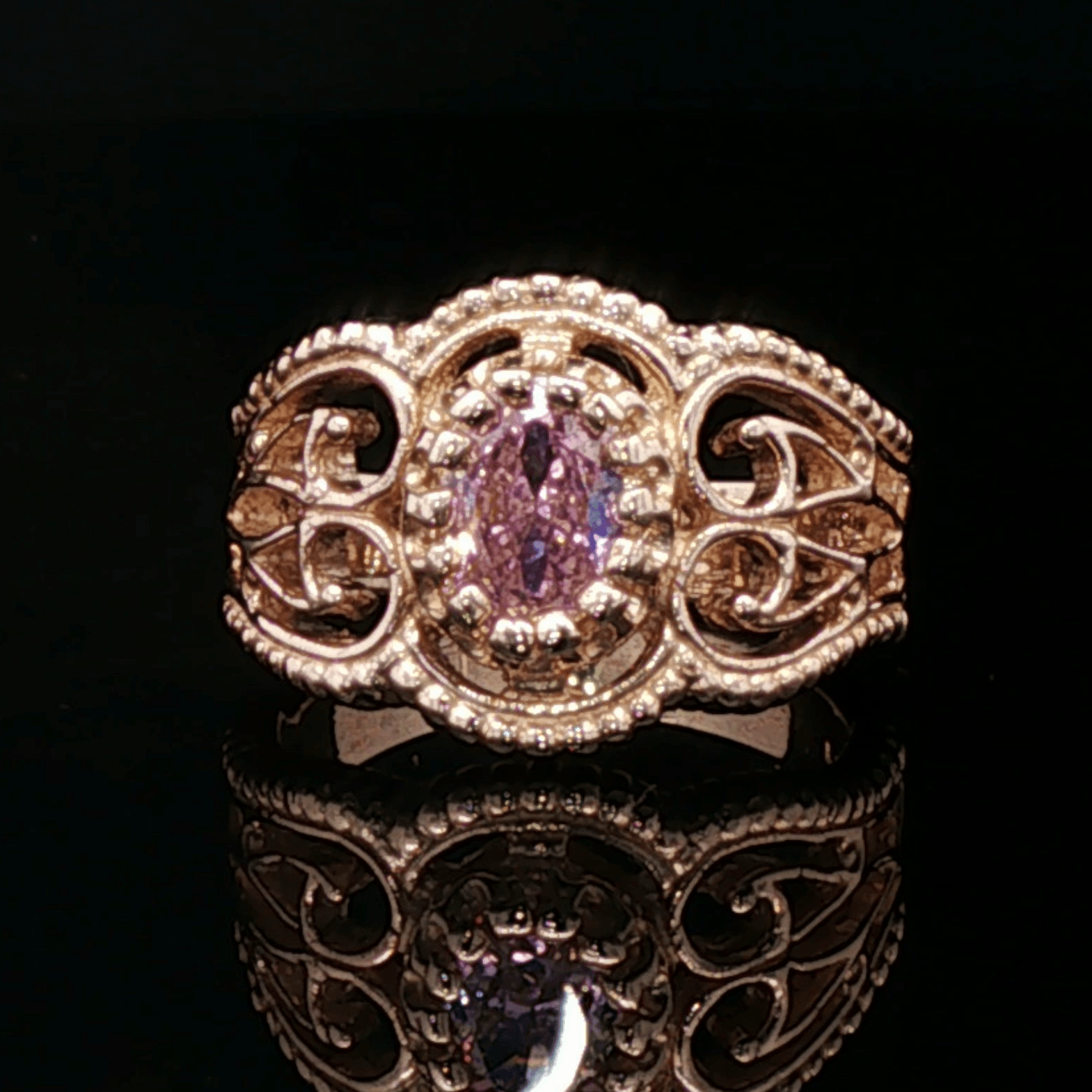 Vintage Style Filigree Birthstone Ring in Antique Bronze - Le Dragon Argenté