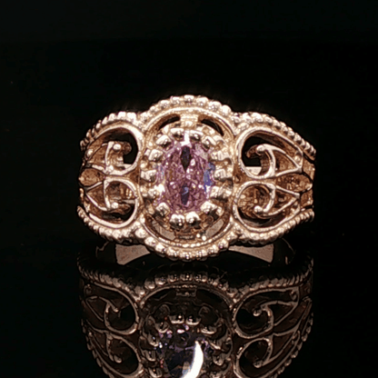 Vintage Style Filigree Birthstone Ring in Antique Bronze - Le Dragon Argenté