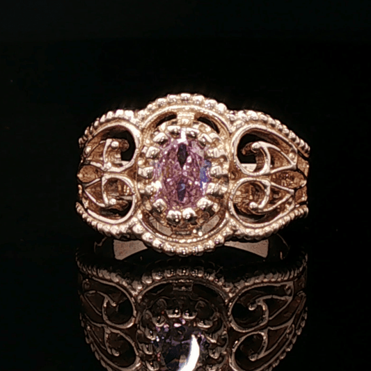 Vintage Style Filigree Birthstone Ring in Antique Bronze - Le Dragon Argenté