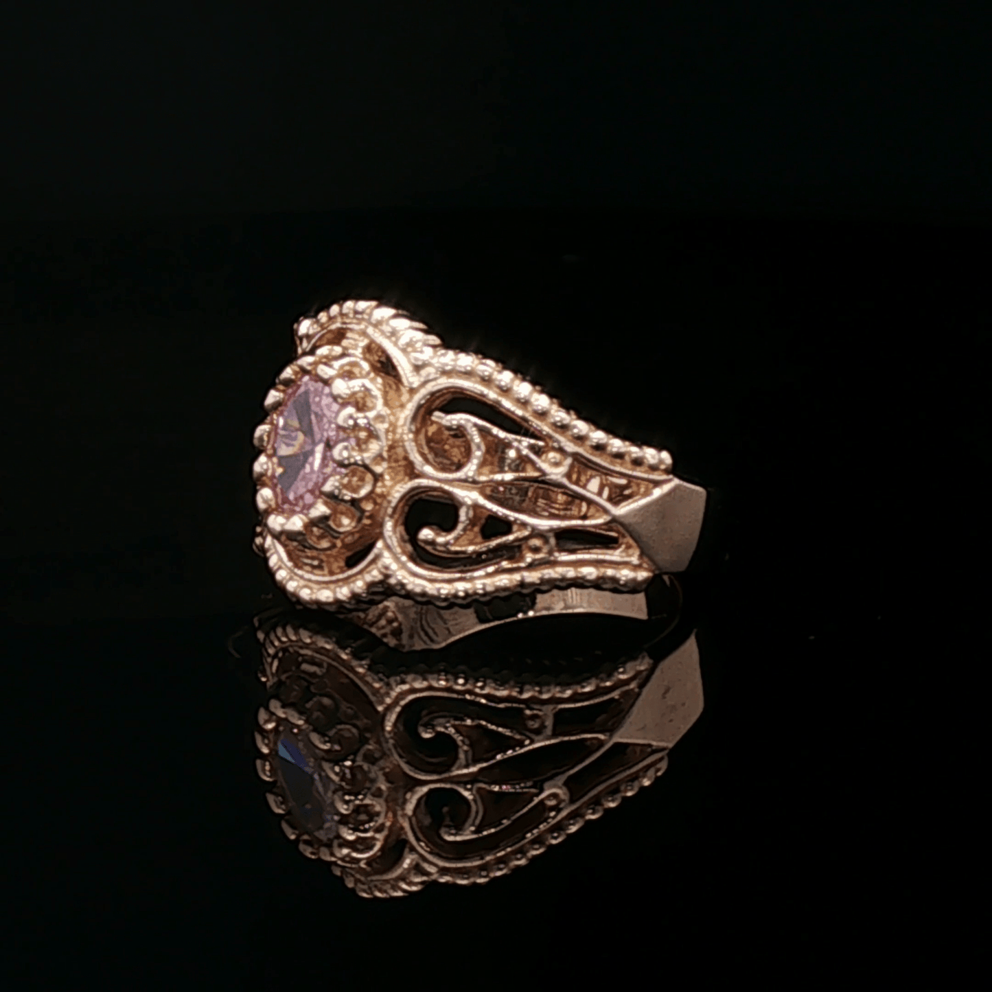 Vintage Style Filigree Birthstone Ring in Antique Bronze - Le Dragon Argenté