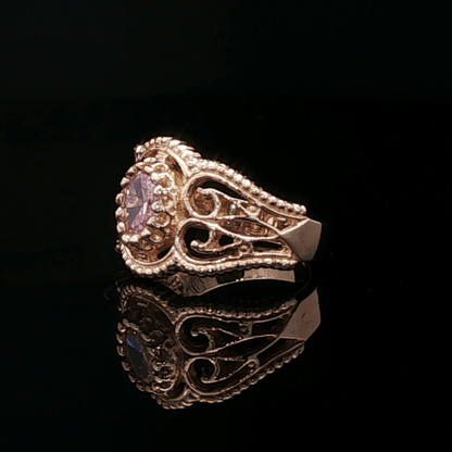 Vintage Style Filigree Birthstone Ring in Antique Bronze - Le Dragon Argenté
