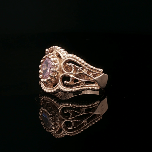 Vintage Style Filigree Birthstone Ring in Antique Bronze - Le Dragon Argenté