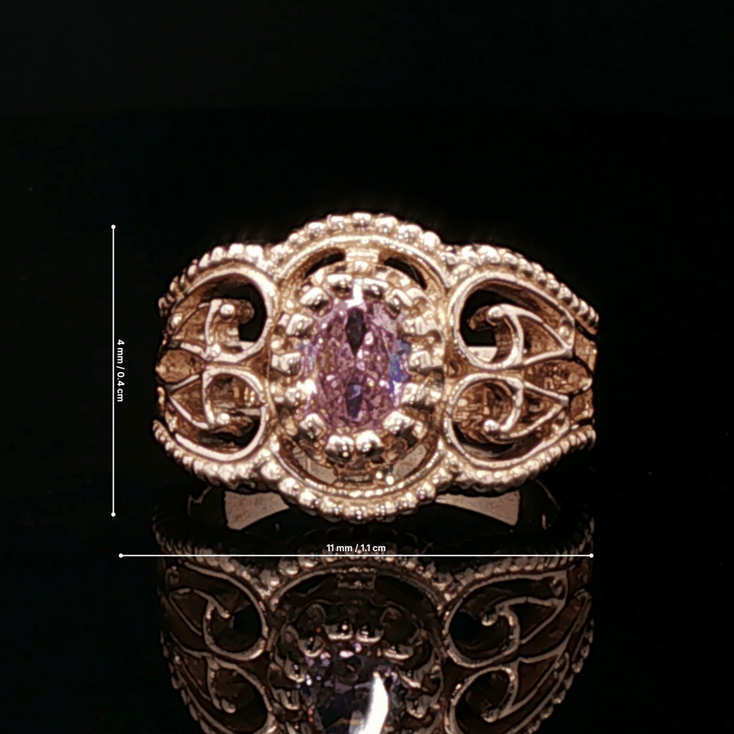 Vintage Style Filigree Birthstone Ring in Antique Bronze - Le Dragon Argenté