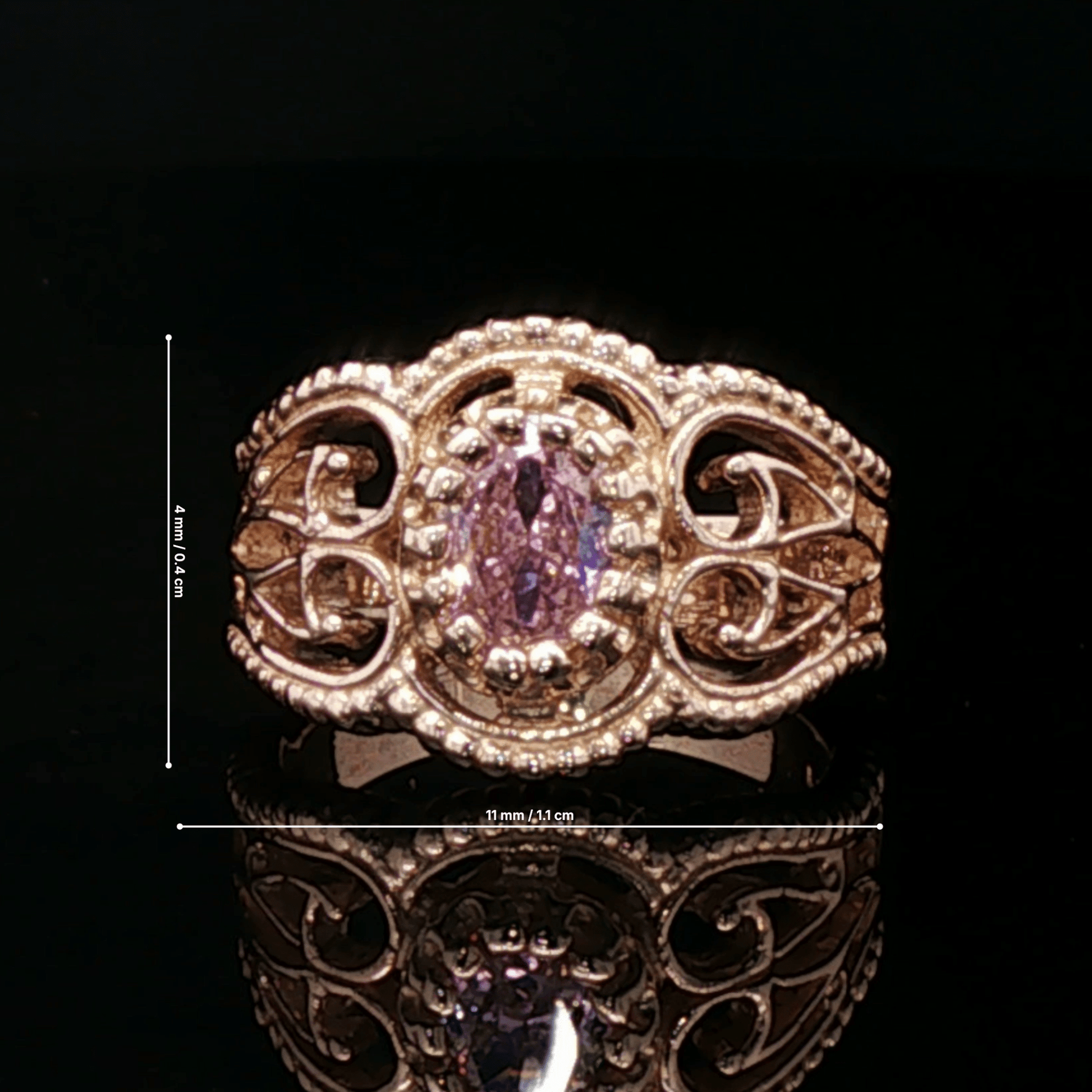 Vintage Style Filigree Birthstone Ring in Antique Bronze - Le Dragon Argenté