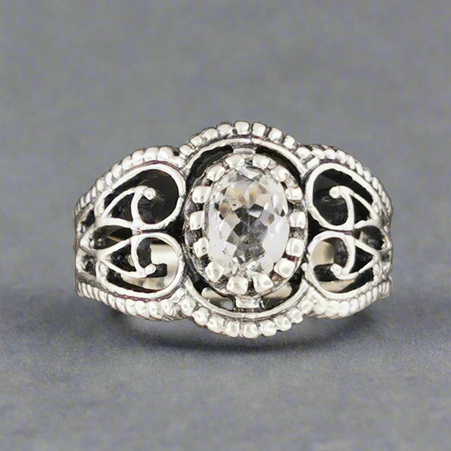 Vintage Style Filigree Birthstone Ring in Sterling Silver - Le Dragon Argenté