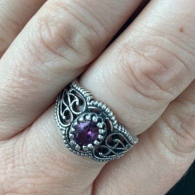 Vintage Style Filigree Birthstone Ring in Sterling Silver - Le Dragon Argenté