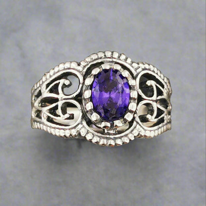 Vintage Style Filigree Birthstone Ring in Sterling Silver - Le Dragon Argenté