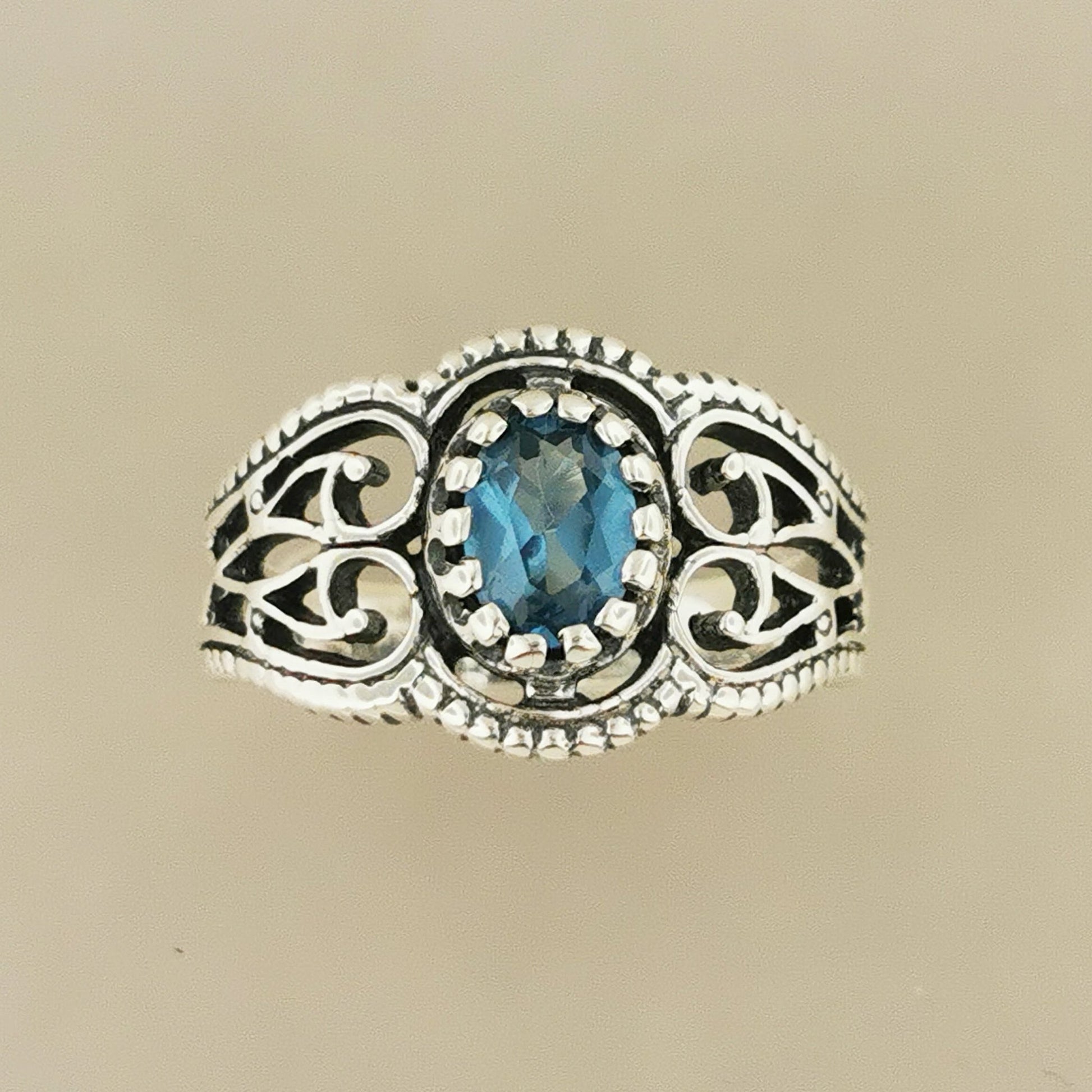 Vintage Style Filigree Birthstone Ring in Sterling Silver - Le Dragon Argenté