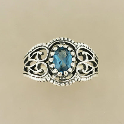 Vintage Style Filigree Birthstone Ring in Sterling Silver - Le Dragon Argenté