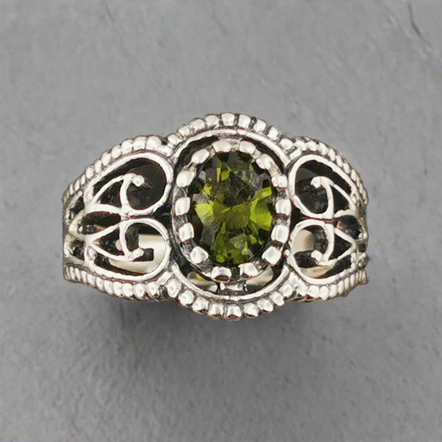 Vintage Style Filigree Birthstone Ring in Sterling Silver - Le Dragon Argenté