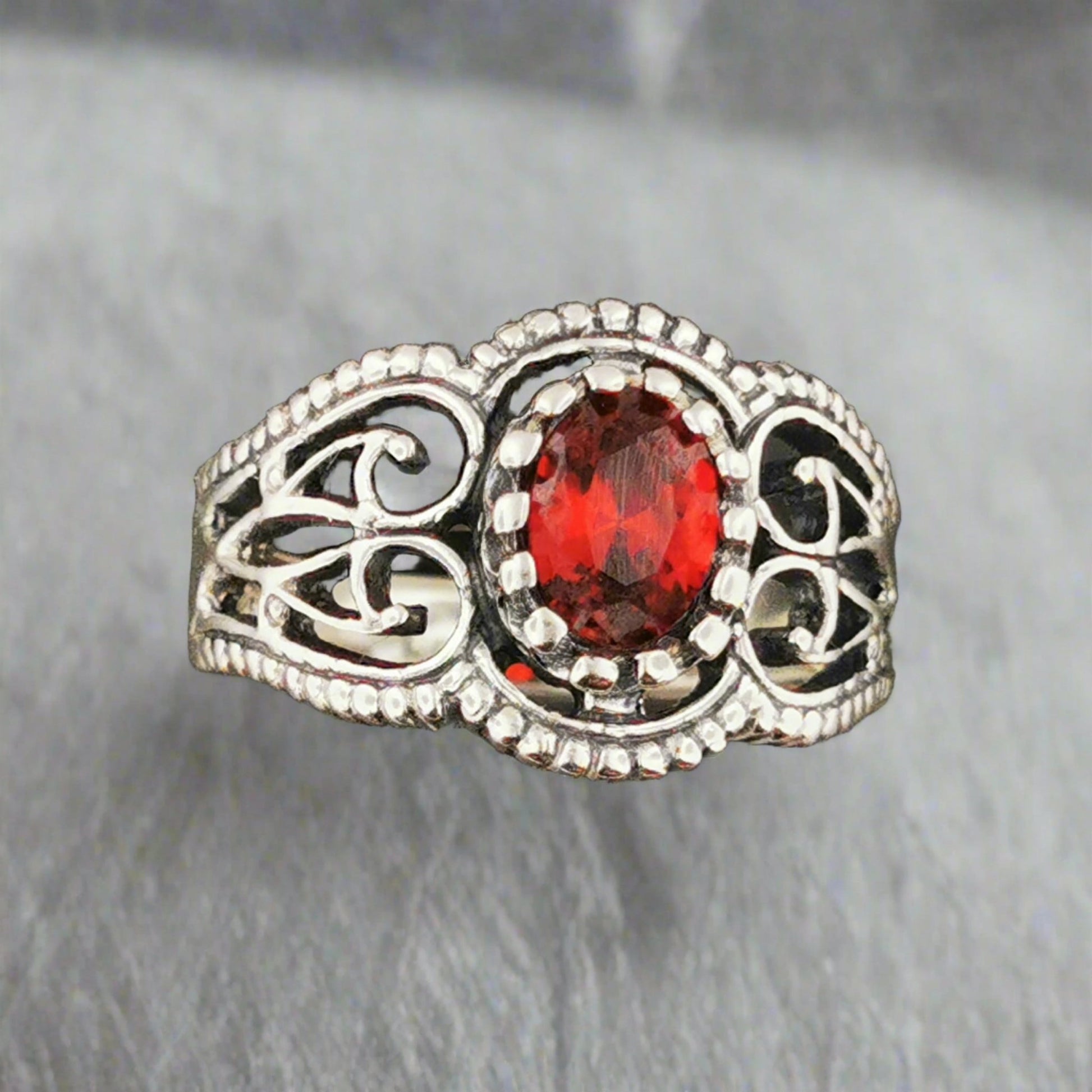 Vintage Style Filigree Birthstone Ring in Sterling Silver - Le Dragon Argenté