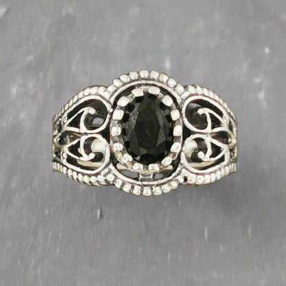 Vintage Style Filigree Birthstone Ring in Sterling Silver - Le Dragon Argenté