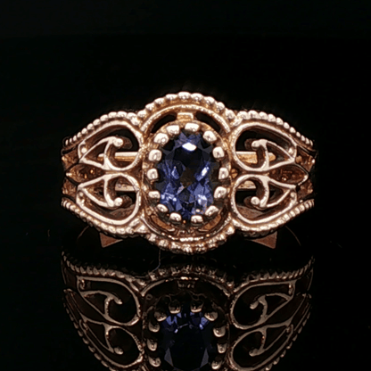 Vintage Style Filigree Ring with Gemstone in Antique Bronze - Le Dragon Argenté