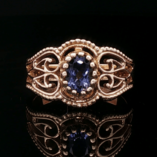 Vintage Style Filigree Ring with Gemstone in Antique Bronze - Le Dragon Argenté
