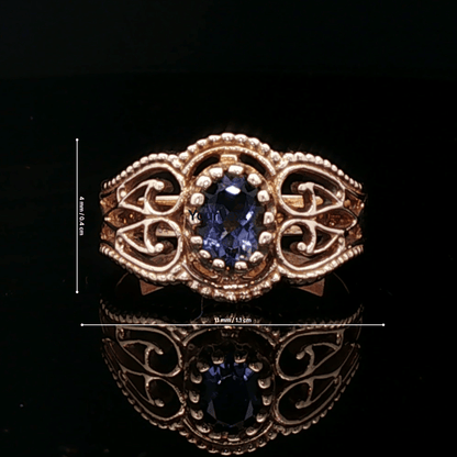 Vintage Style Filigree Ring with Gemstone in Antique Bronze - Le Dragon Argenté