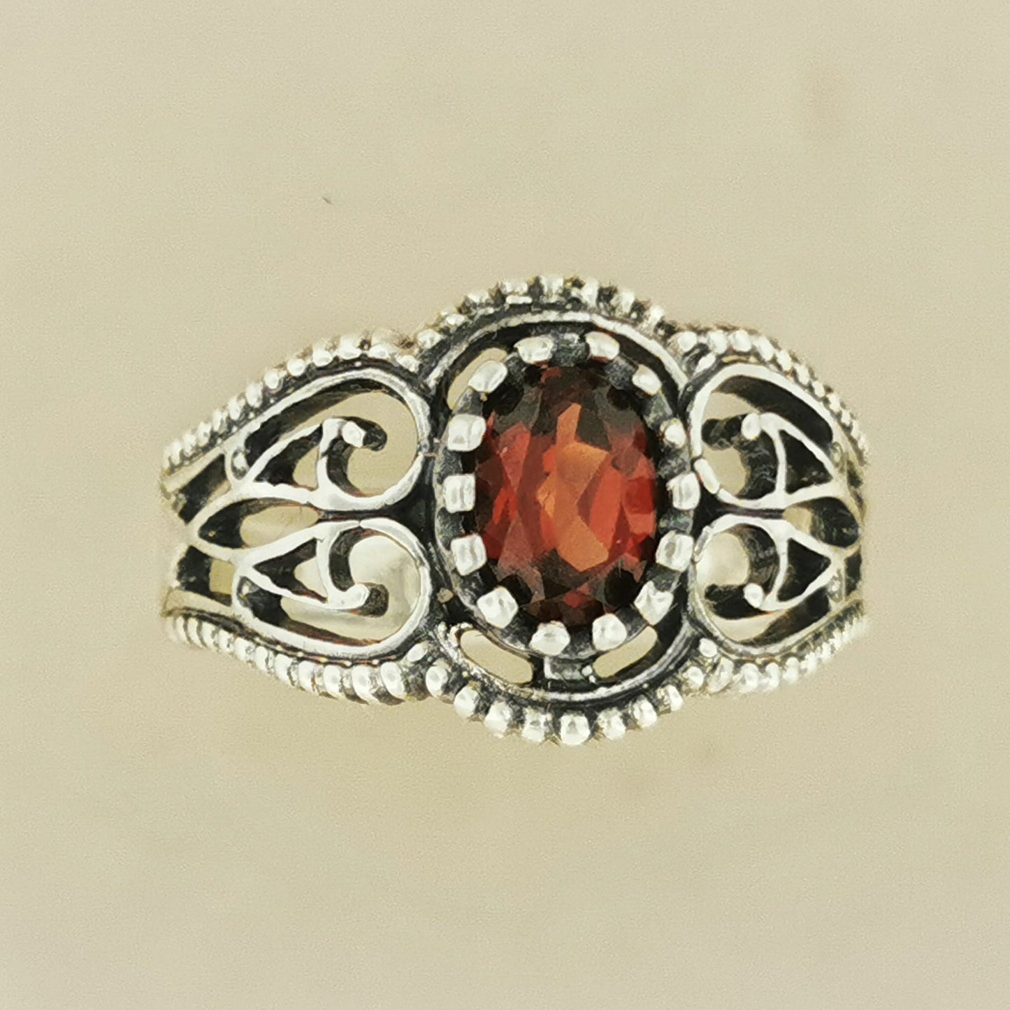 Vintage Style Filigree Ring with Gemstone in Sterling Silver - Le Dragon Argenté