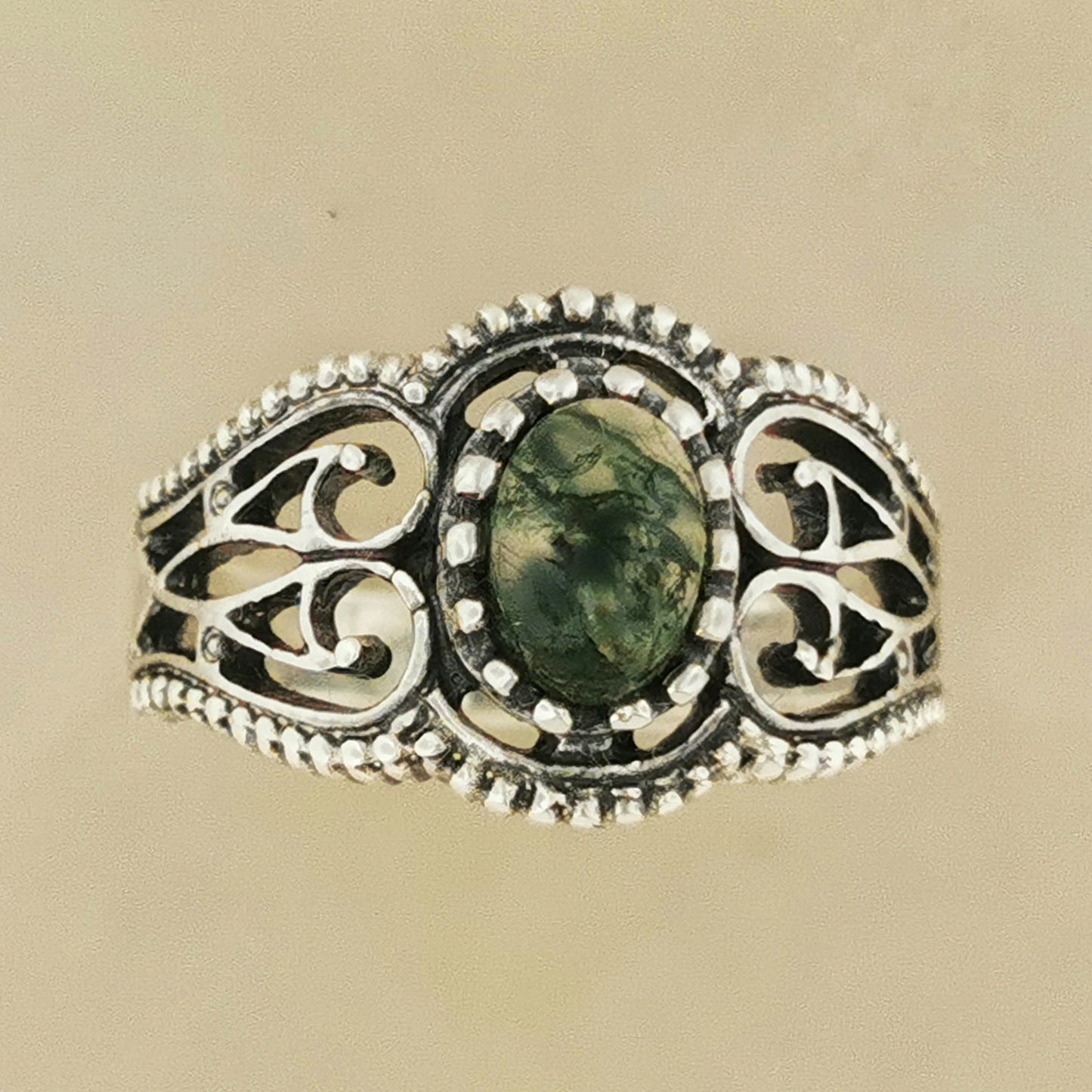 Vintage Style Filigree Ring with Gemstone in Sterling Silver - Le Dragon Argenté