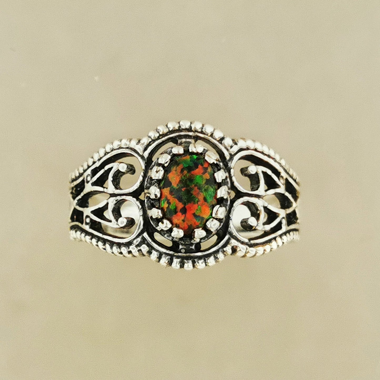 Vintage Style Filigree Ring with Gemstone in Sterling Silver - Le Dragon Argenté