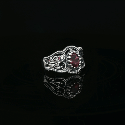 Vintage Style Filigree Ring with Gemstone in Sterling Silver - Le Dragon Argenté