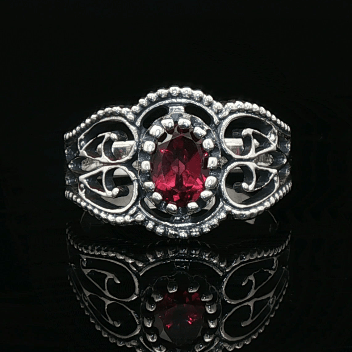 Vintage Style Filigree Ring with Gemstone in Sterling Silver - Le Dragon Argenté