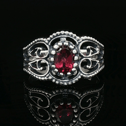 Vintage Style Filigree Ring with Gemstone in Sterling Silver - Le Dragon Argenté