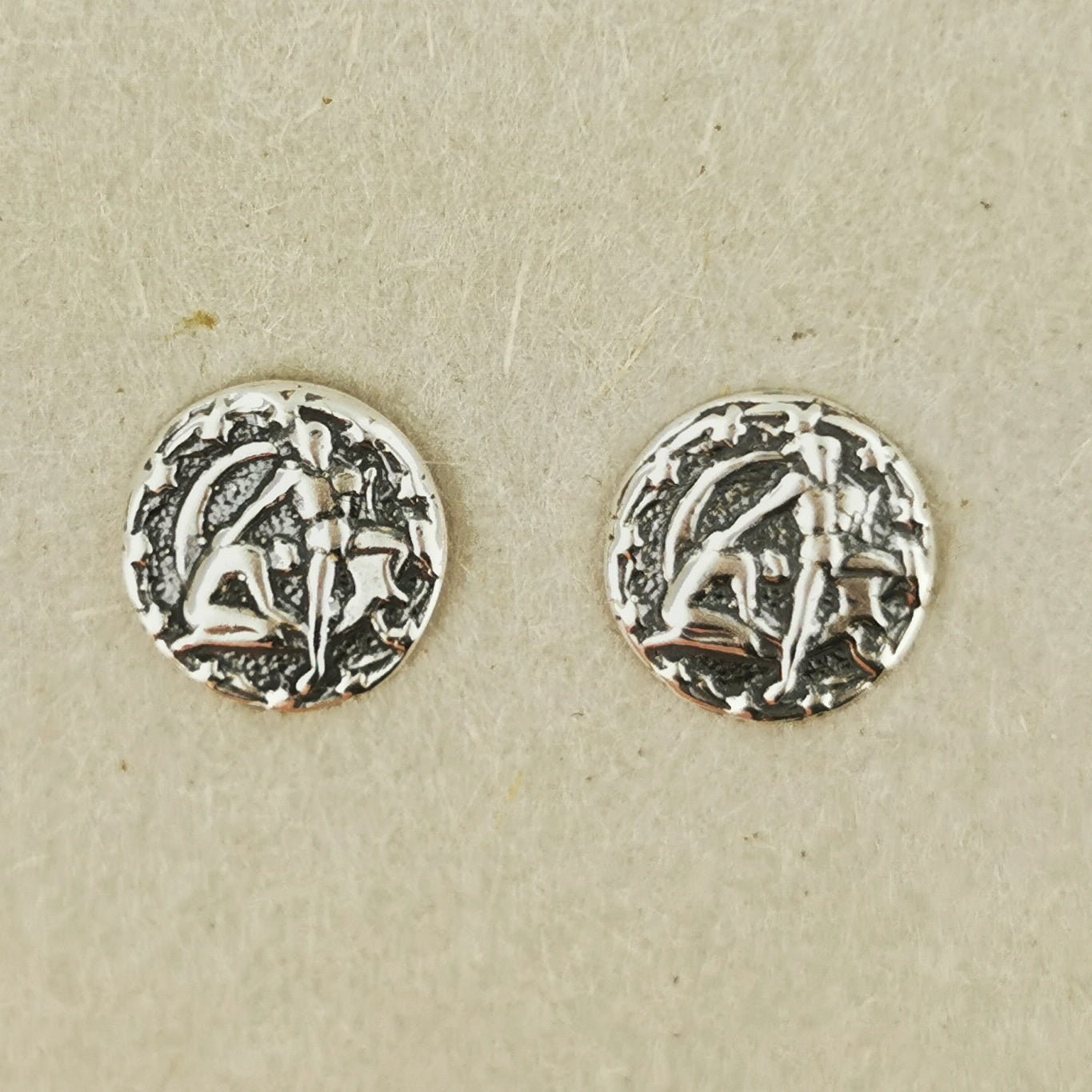 Vintage Style Sterling Silver Zodiac Stud Earrings - Le Dragon Argenté