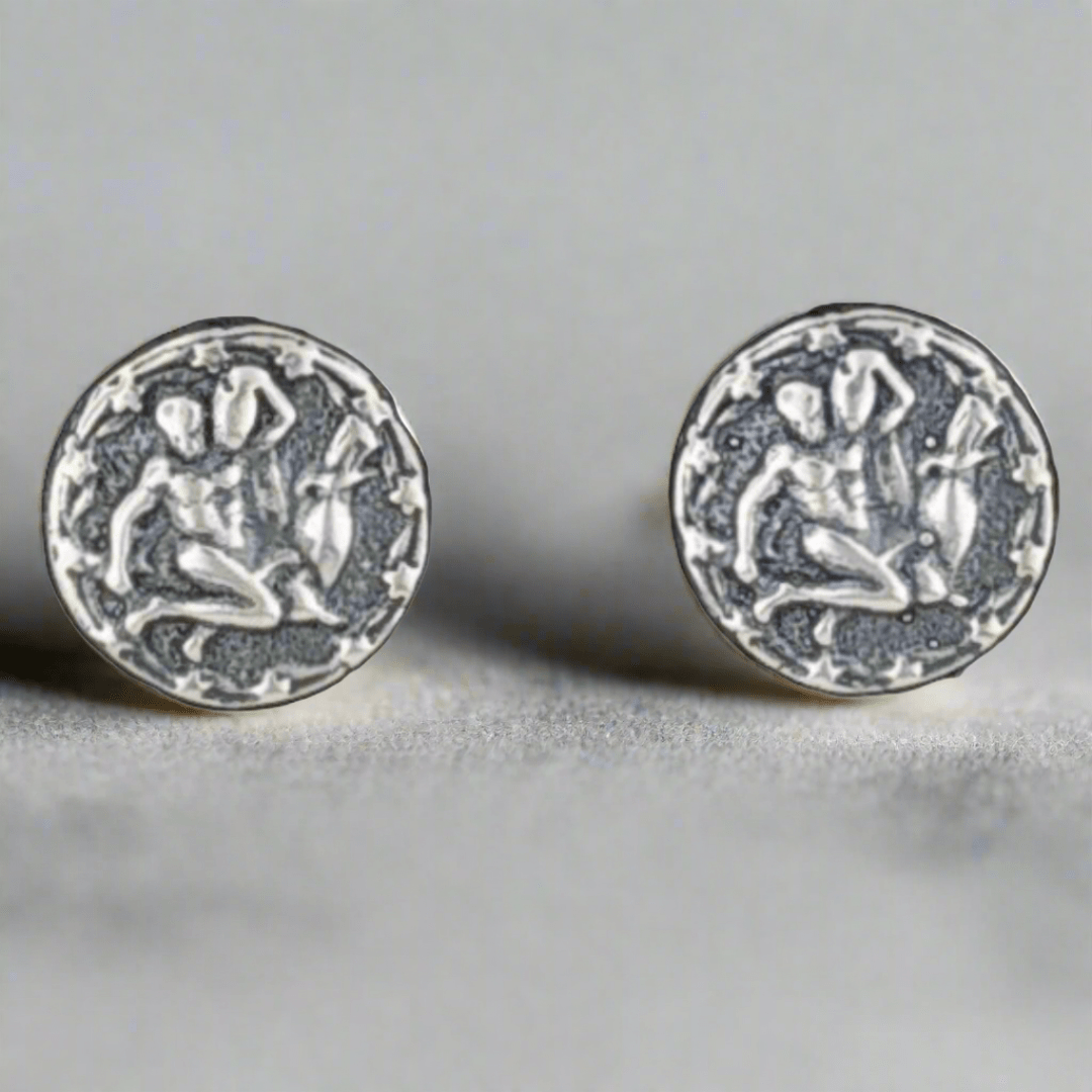 Vintage Style Sterling Silver Zodiac Stud Earrings - Le Dragon Argenté