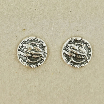 Vintage Style Sterling Silver Zodiac Stud Earrings - Le Dragon Argenté