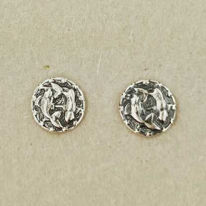 Vintage Style Sterling Silver Zodiac Stud Earrings - Le Dragon Argenté