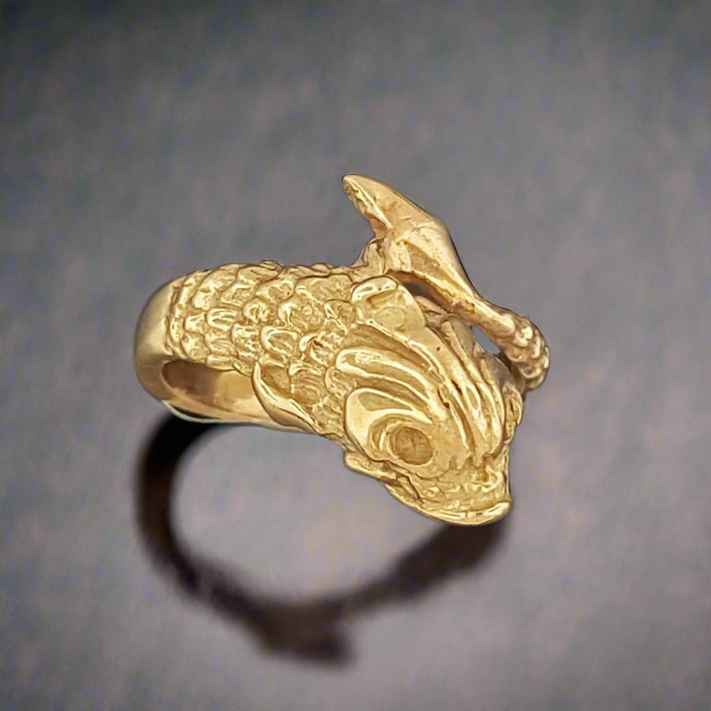 Vintage Stylized Koi Ring in Sterling Silver or Antique Bronze - Le Dragon Argenté