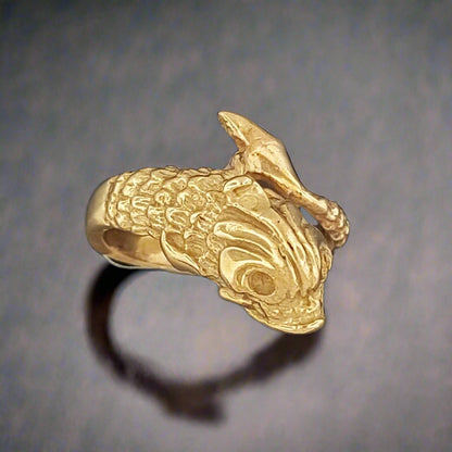 Vintage Stylized Koi Ring in Sterling Silver or Antique Bronze - Le Dragon Argenté